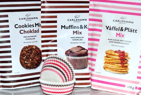 Muffinsmix, Choklad cookies och Våffelmix. Fick med söta muffinsformar oxå, men det var lite dålig styrsel i dem..